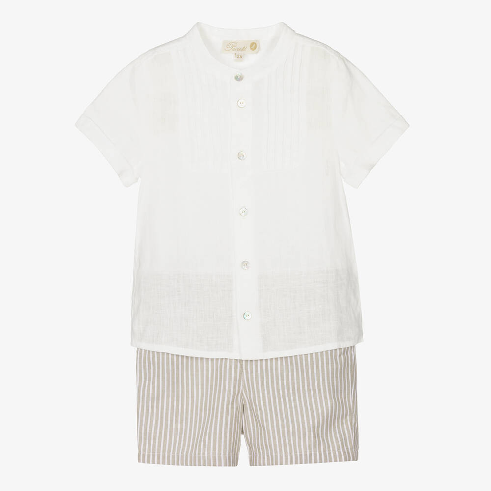 Pureté Du... Bébé - Кремовая рубашка и бежевые шорты в полоску | Childrensalon