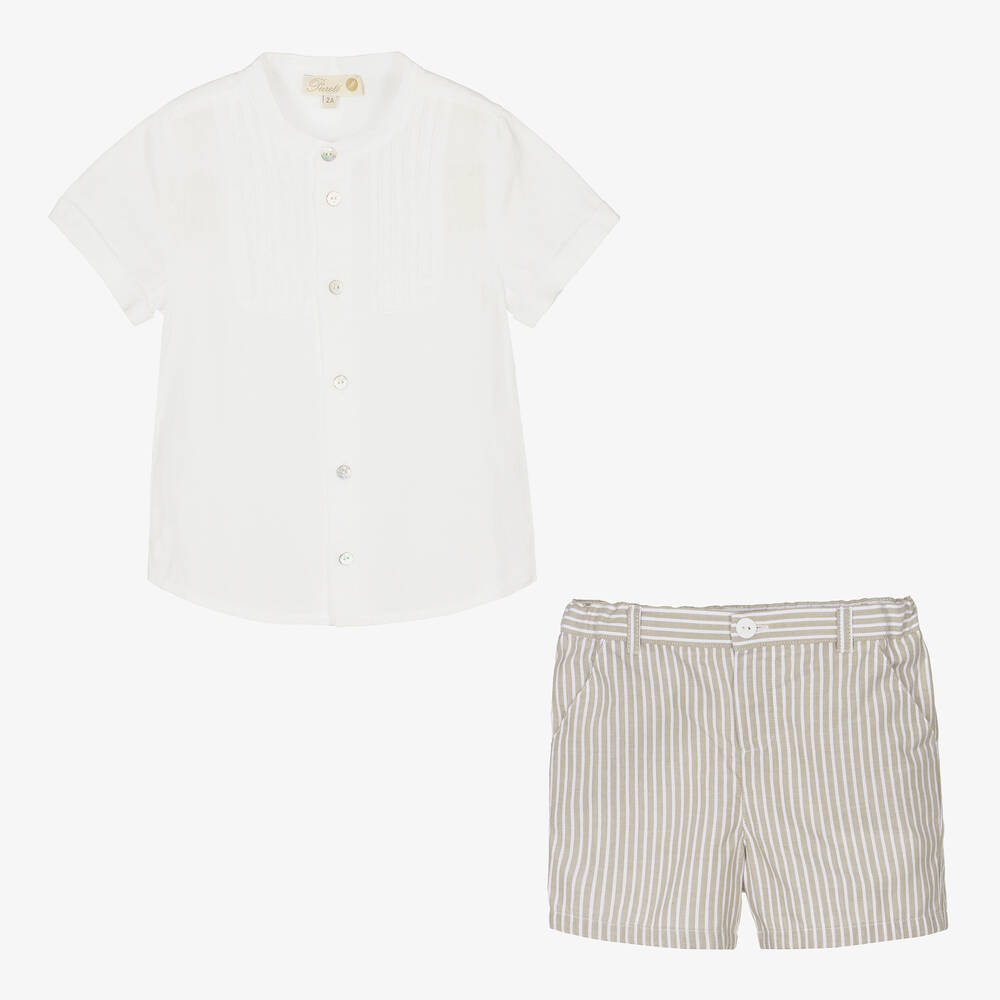 Pureté Du... Bébé-Кремовая рубашка и бежевые шорты в полоску | Childrensalon Outlet