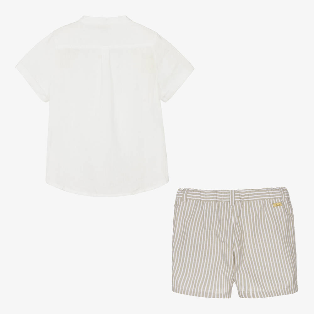 Pureté Du... Bébé-Кремовая рубашка и бежевые шорты в полоску | Childrensalon Outlet