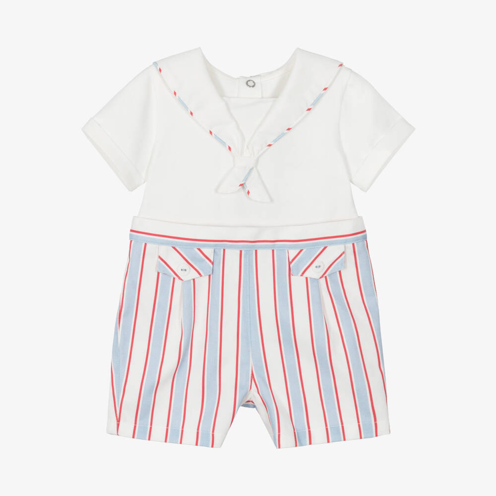 Pureté Du... Bébé-Кремовый и синий морской ромпер для мальчиков | Childrensalon Outlet