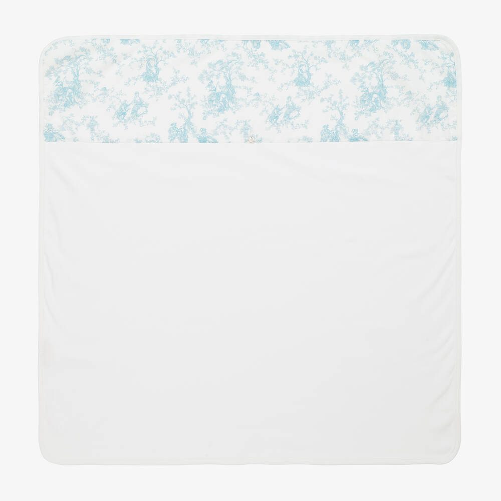 Purete Du. Bebe Boys Ivory Blue Toile de Jouy Blanket 75cm Childrensalon Outlet