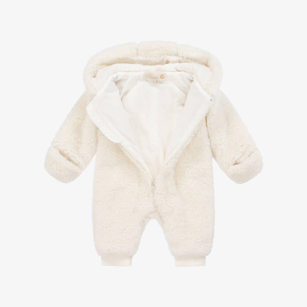 Pureté Du... Bébé-Boys Ivory Fleece Hooded Pramsuit | Childrensalon Outlet