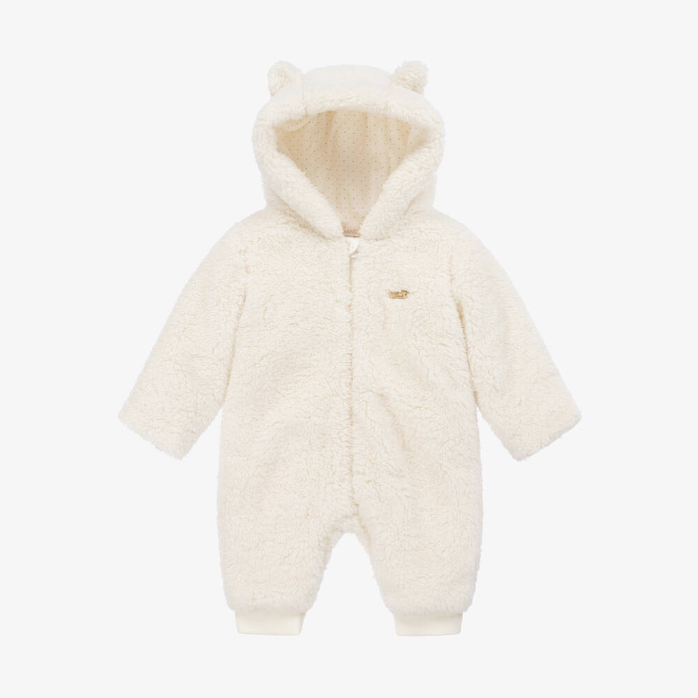Pureté Du... Bébé-Boys Ivory Fleece Hooded Pramsuit | Childrensalon Outlet