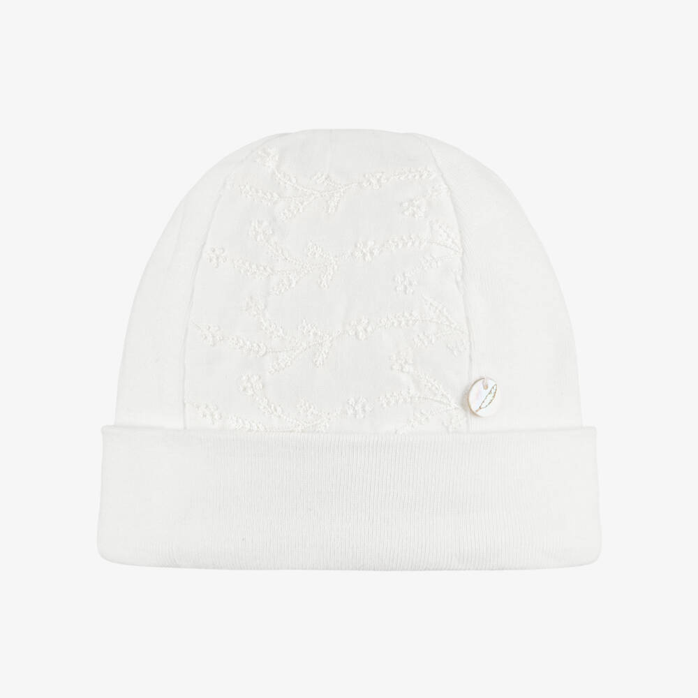 Pureté Du... Bébé-Boys Ivory Floral Cotton Cap | Childrensalon Outlet