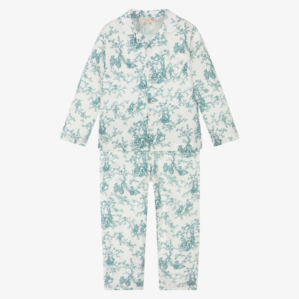Pureté Du... Bébé-Boys Ivory & Green Cotton Toile De Jouy Pyjamas | Childrensalon Outlet