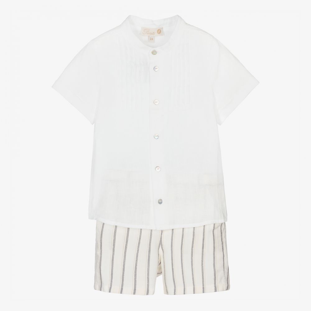 Pureté Du... Bébé - Boys Ivory & Grey Shorts Set | Childrensalon