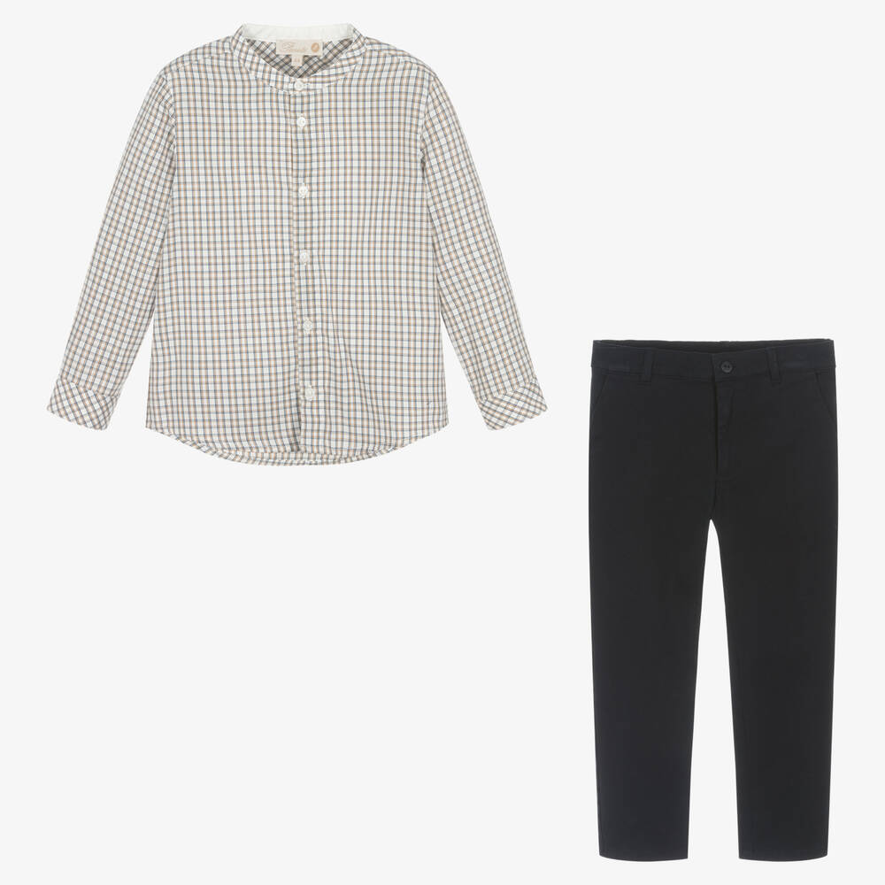 Pureté Du... Bébé-Boys Ivory & Navy Blue Cotton Trouser Set | Childrensalon Outlet