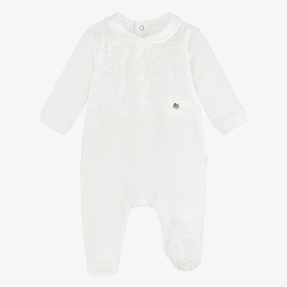 Pureté Du... Bébé-Boys Luxurious Ivory Velour Onesie | Childrensalon Outlet