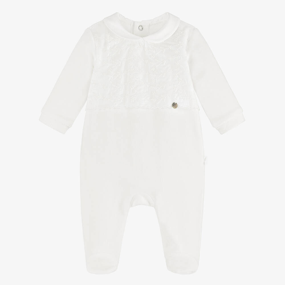 Pureté Du... Bébé-Boys Luxurious Ivory Velour Onesie | Childrensalon Outlet