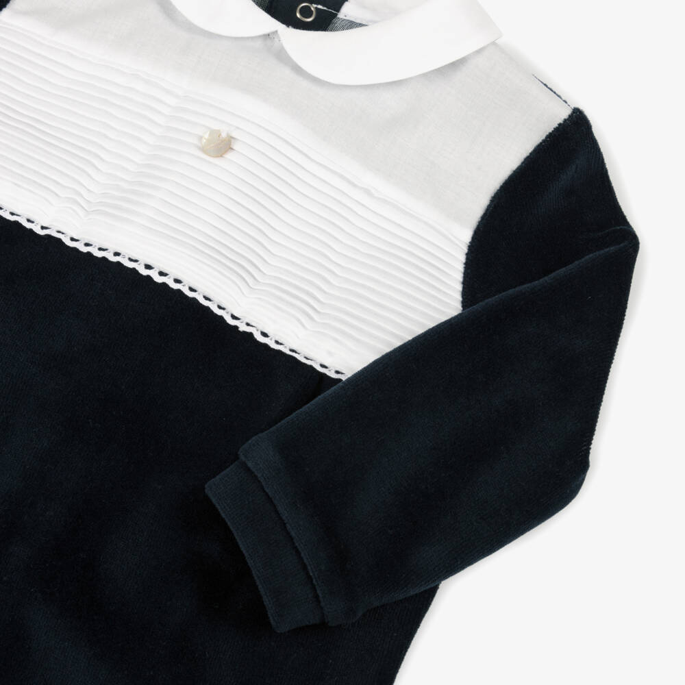 Pureté Du... Bébé-Boys Navy Velour Babysuit | Childrensalon Outlet