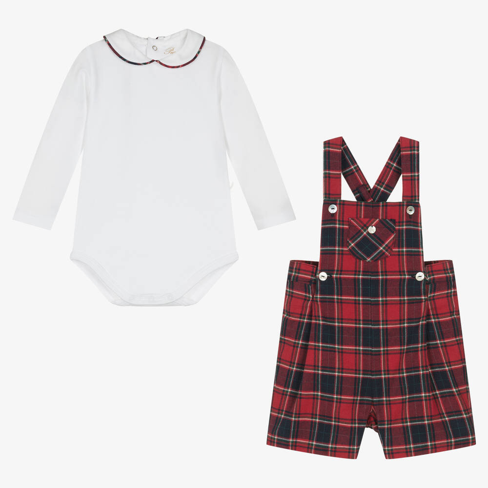 Pureté Du... Bébé-طقم شورت دانغريز قطن كاروهات لون أحمر وكحلي أطفال ولادي | Childrensalon Outlet