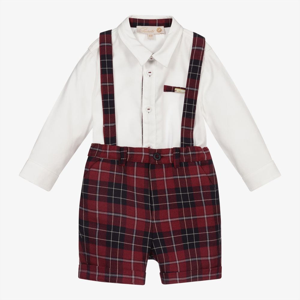 Pureté Du... Bébé - Rotes Shorts-Set mit Schottenkaros (J) | Childrensalon