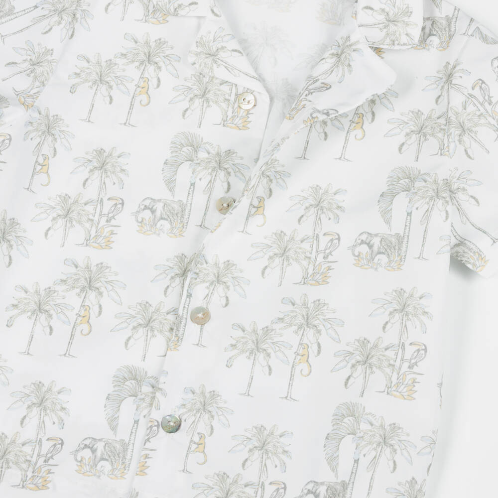 Pureté Du... Bébé-Boys Short White Cotton Pyjamas with Grey Jungle Print | Childrensalon Outlet