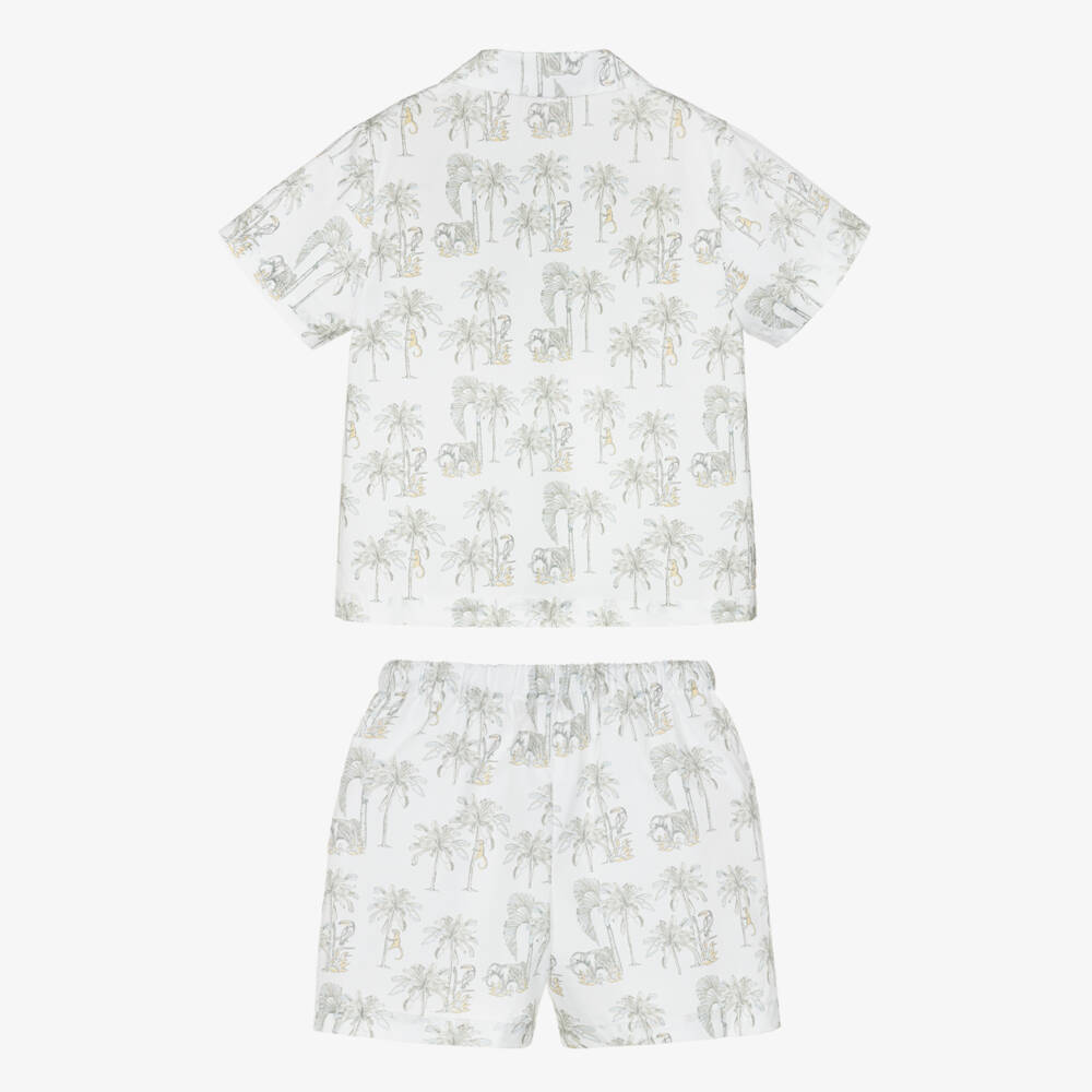 Pureté Du... Bébé-Boys Short White Cotton Pyjamas with Grey Jungle Print | Childrensalon Outlet