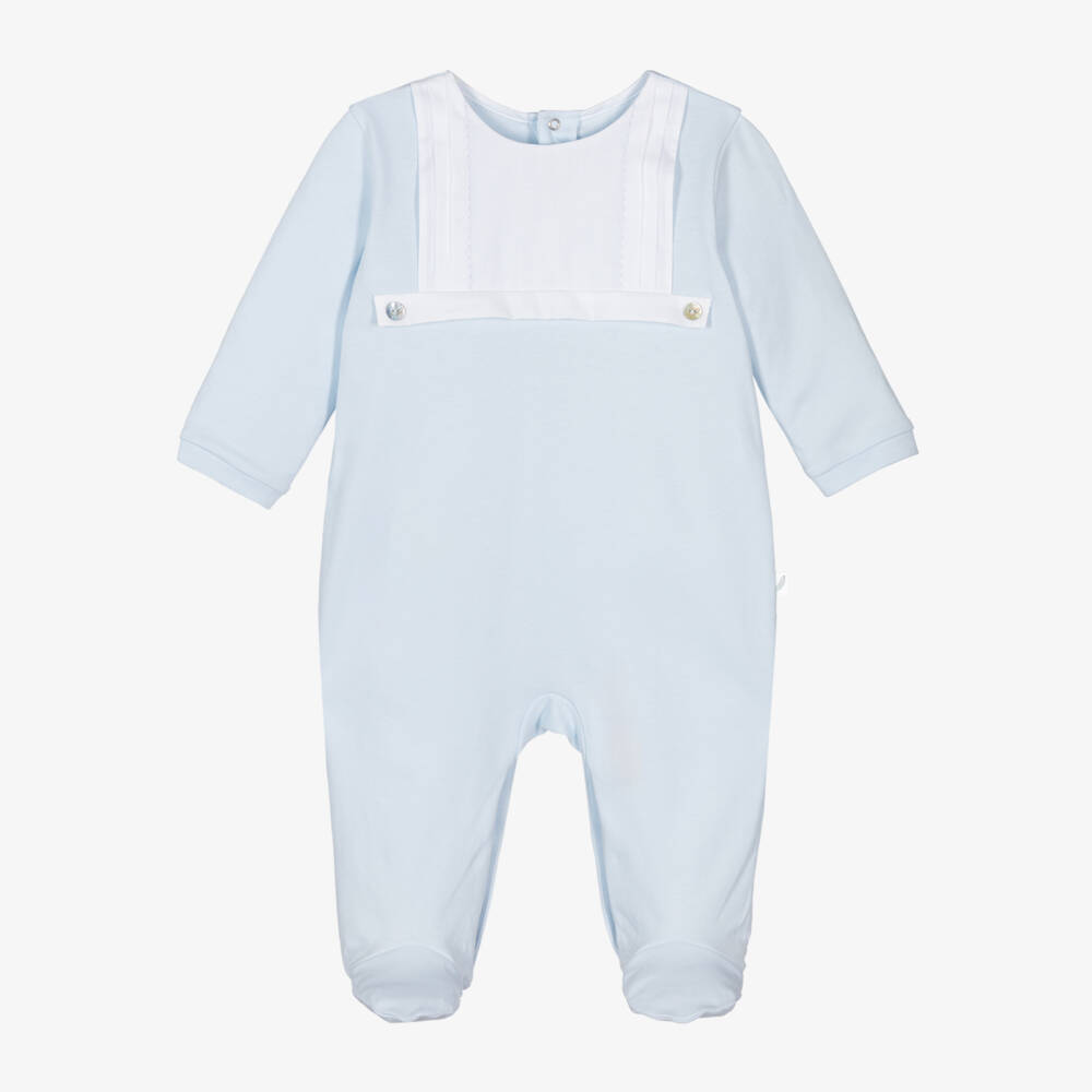 Pureté Du... Bébé-Boys' Sky-Hued Cotton Pintuck Babygrow | Childrensalon Outlet