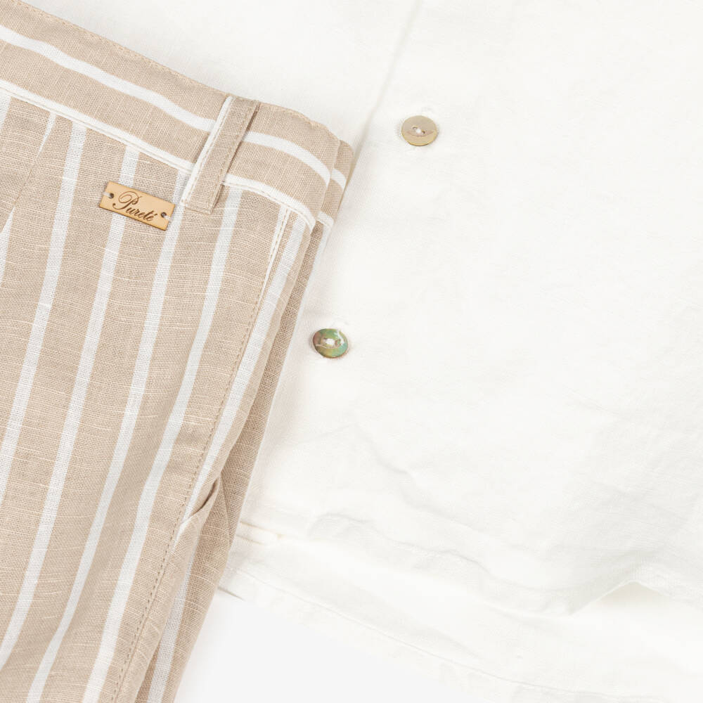 Pureté Du... Bébé-Boys Striped Beige Summer Ensemble | Childrensalon Outlet