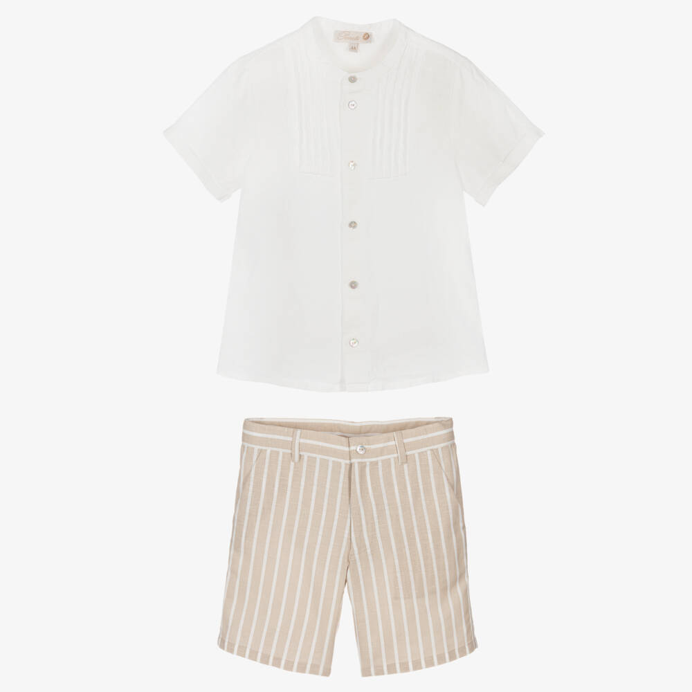 Pureté Du... Bébé-Boys Striped Beige Summer Ensemble | Childrensalon Outlet