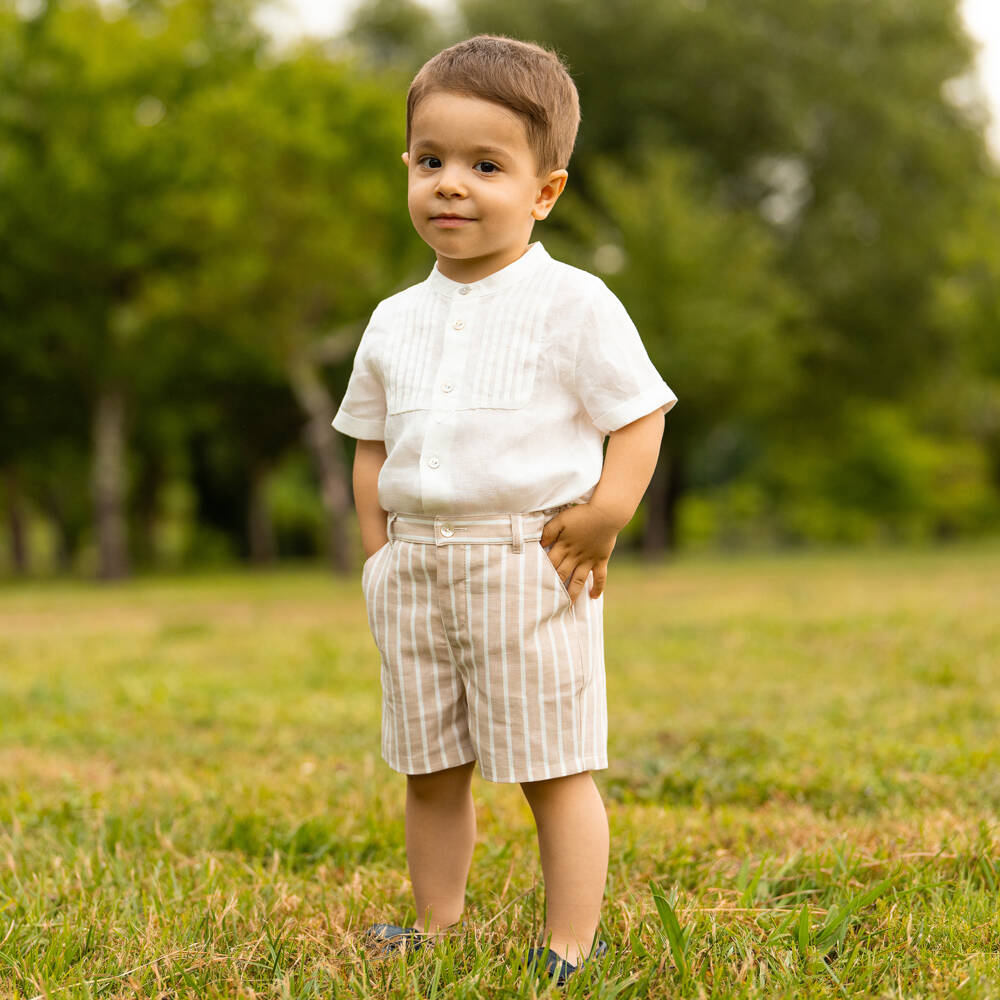 Pureté Du... Bébé-Boys Striped Beige Summer Ensemble | Childrensalon Outlet