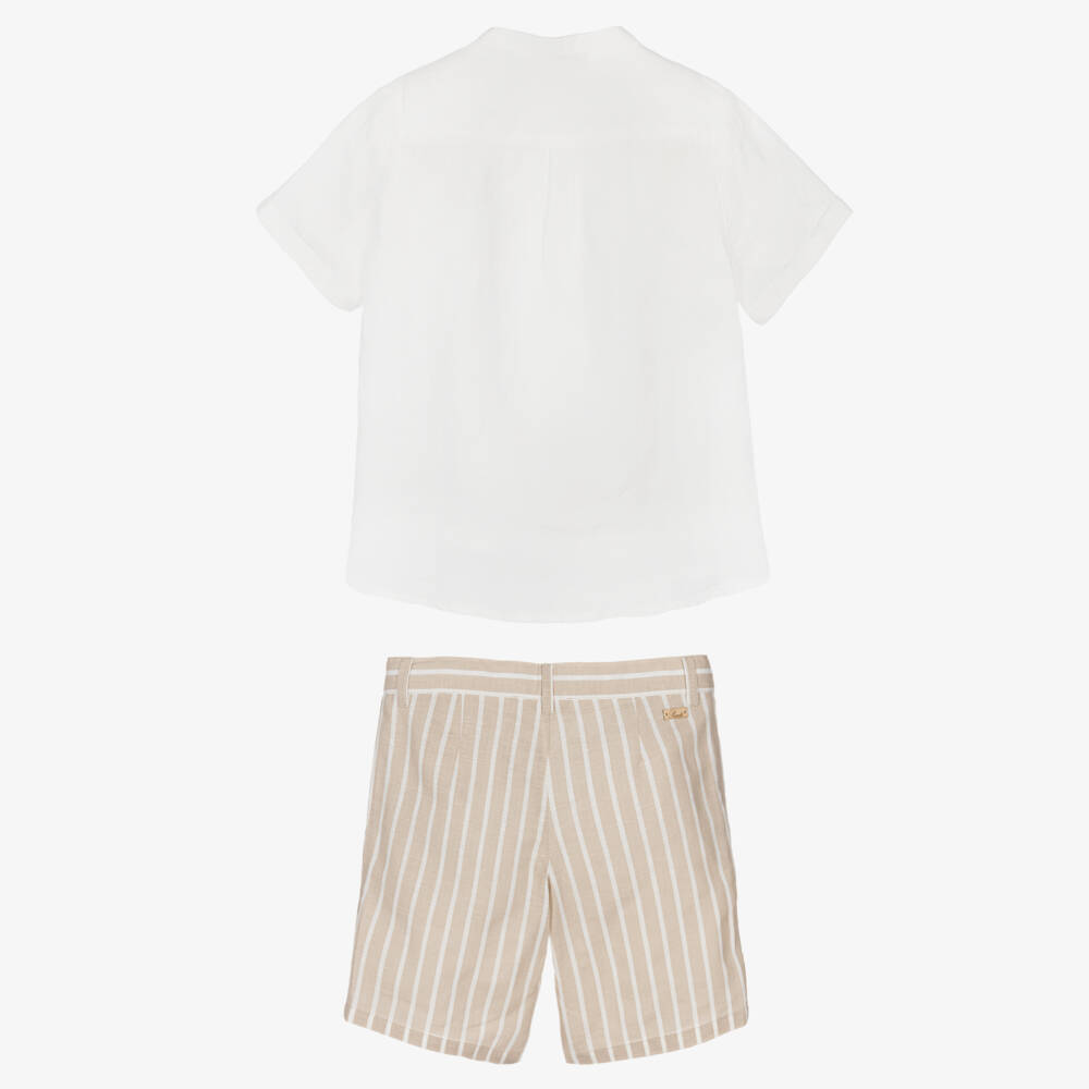 Pureté Du... Bébé-Boys Striped Beige Summer Ensemble | Childrensalon Outlet