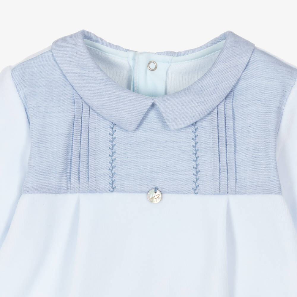 Pureté Du... Bébé-Boys Velour Chambray Blue Babygrow | Childrensalon Outlet