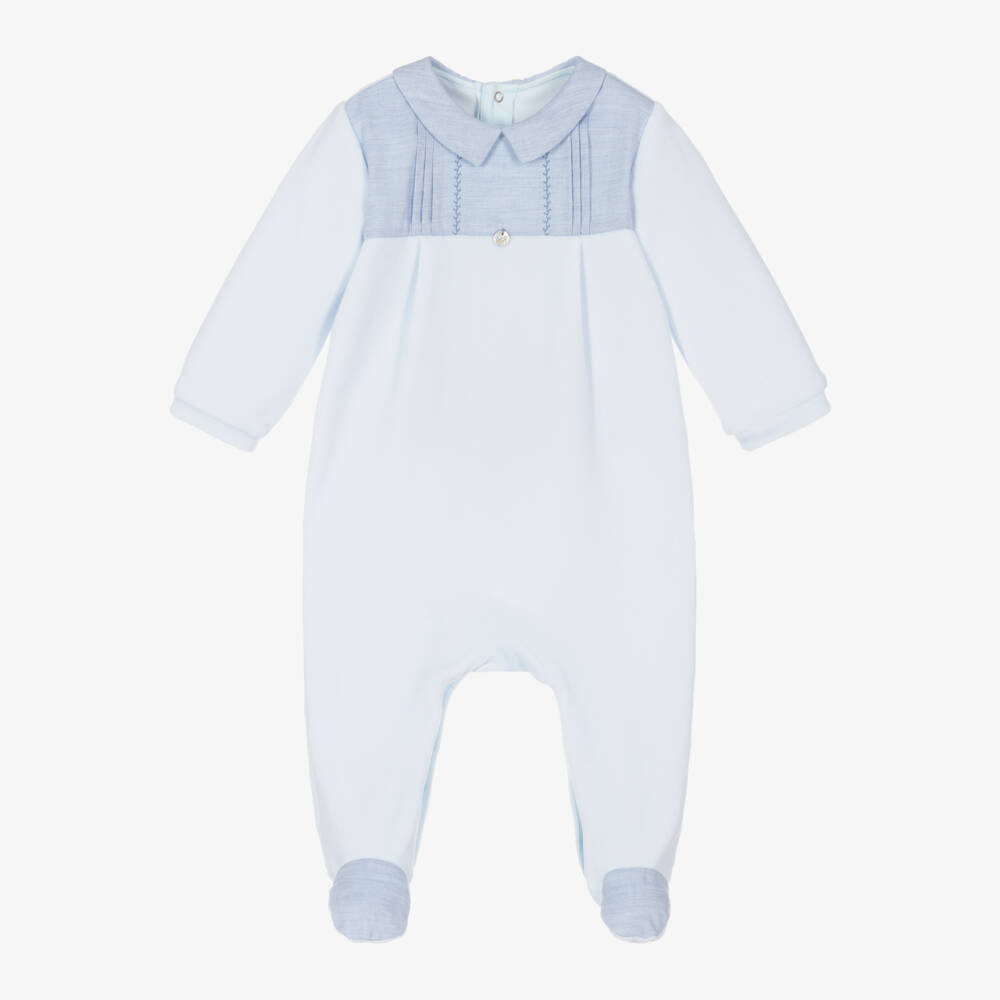 Pureté Du... Bébé-Boys Velour Chambray Blue Babygrow | Childrensalon Outlet