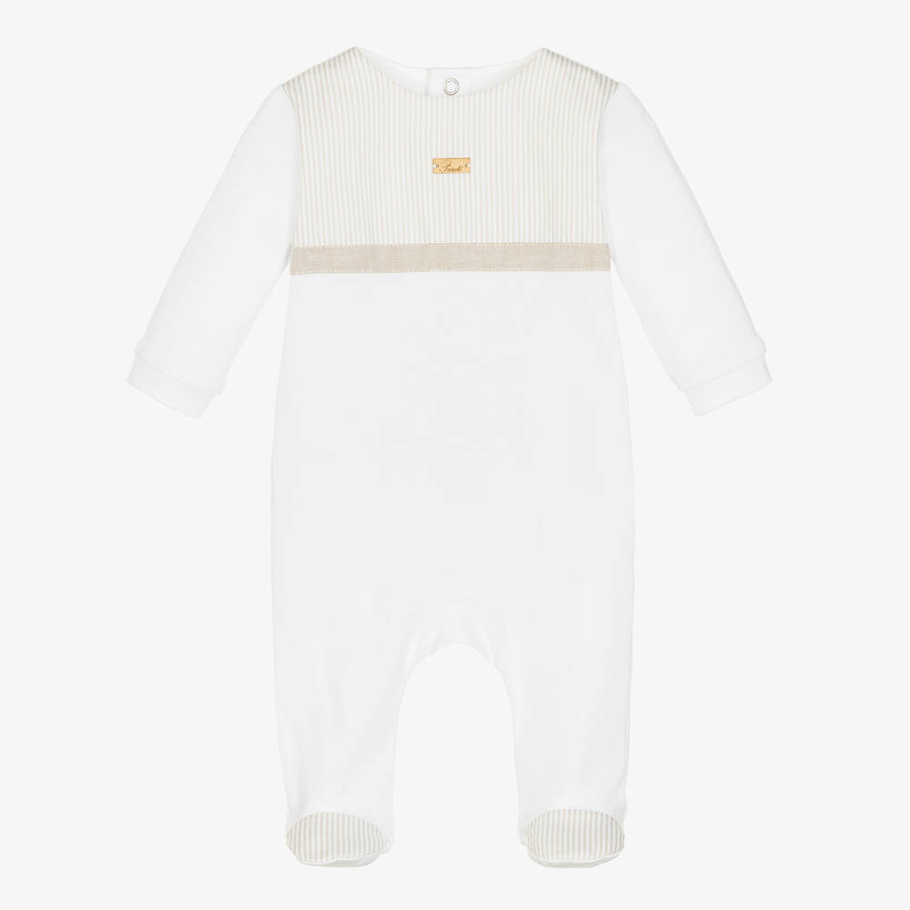 Pureté Du... Bébé - Boys White & Beige Cotton Babygrow | Childrensalon