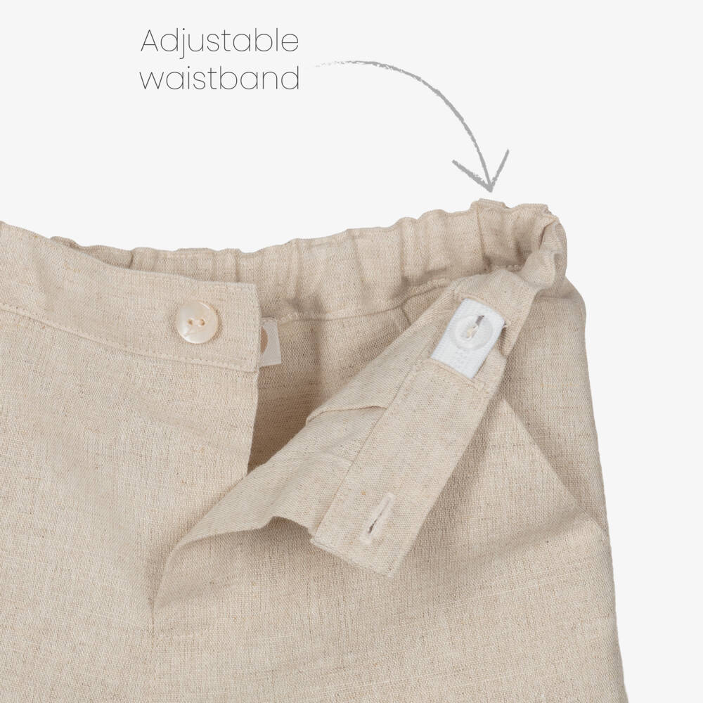 Pureté Du... Bébé-Boys White & Beige Linen Shorts Set with Lacey Trim | Childrensalon Outlet
