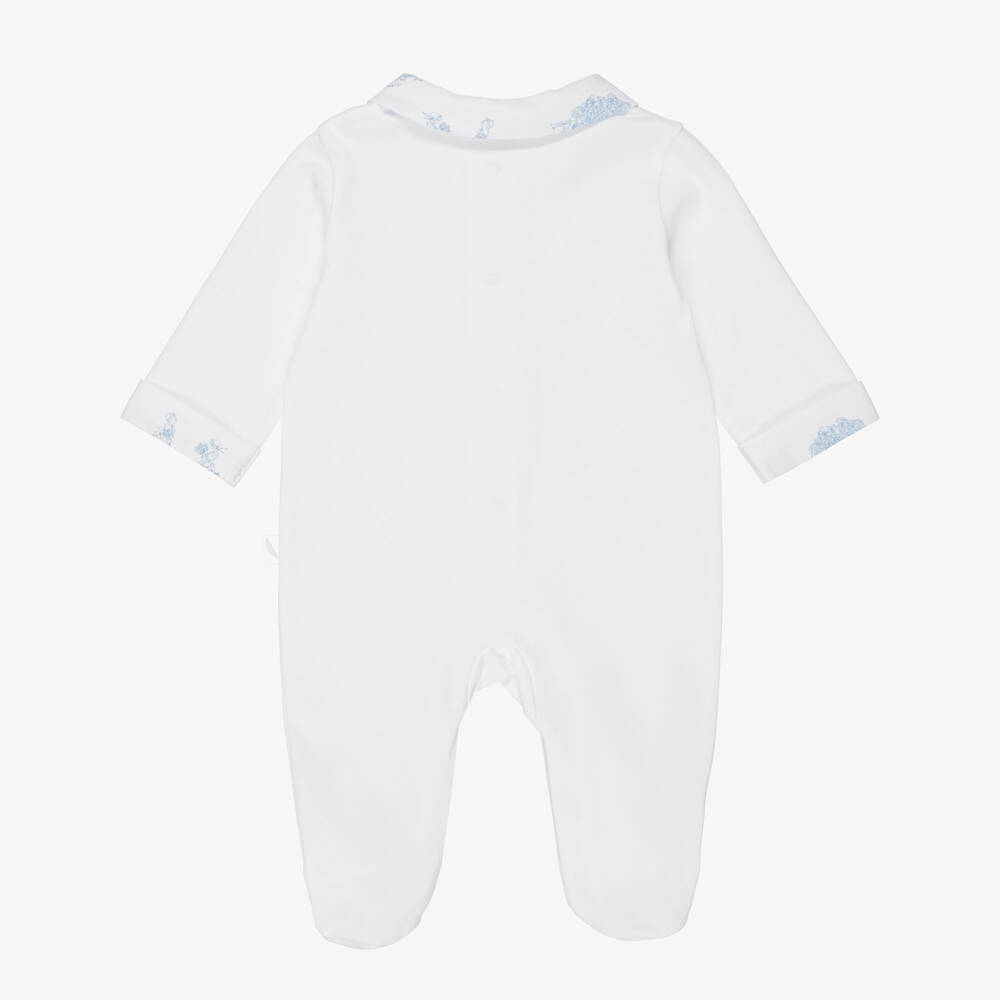Pureté Du... Bébé-Boys White & Blue Toile De Jouy Cotton Babygrow | Childrensalon Outlet