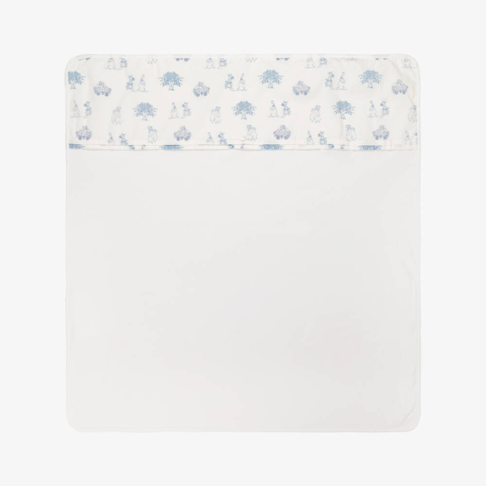 Pureté Du... Bébé-Boys White & Blue Toile De Jouy Cotton Blanket (73cm) | Childrensalon Outlet