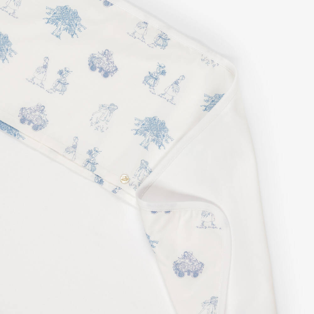 Pureté Du... Bébé-Boys White & Blue Toile De Jouy Cotton Blanket (73cm) | Childrensalon Outlet
