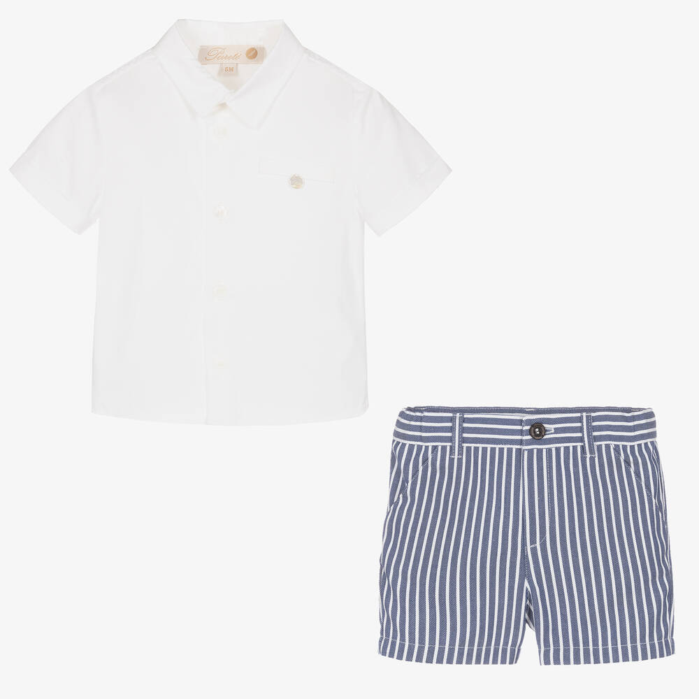 Pureté Du... Bébé-Boys White Shirt & Striped Shorts Set | Childrensalon Outlet