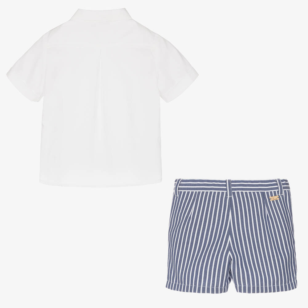 Pureté Du... Bébé-Boys White Shirt & Striped Shorts Set | Childrensalon Outlet