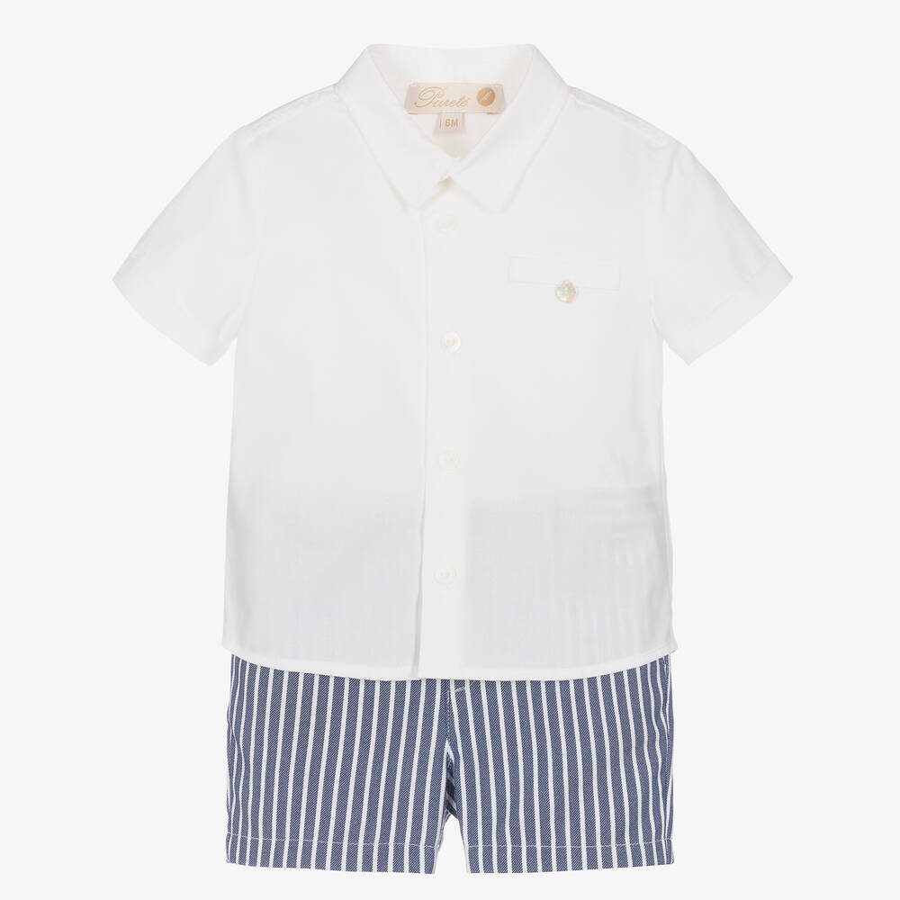 Pureté Du... Bébé - Chemise blanche et short rayé | Childrensalon