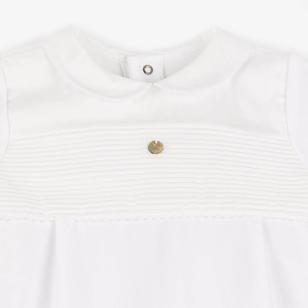 Pureté Du... Bébé-Boys White Velour Babygrow with Pleats | Childrensalon Outlet