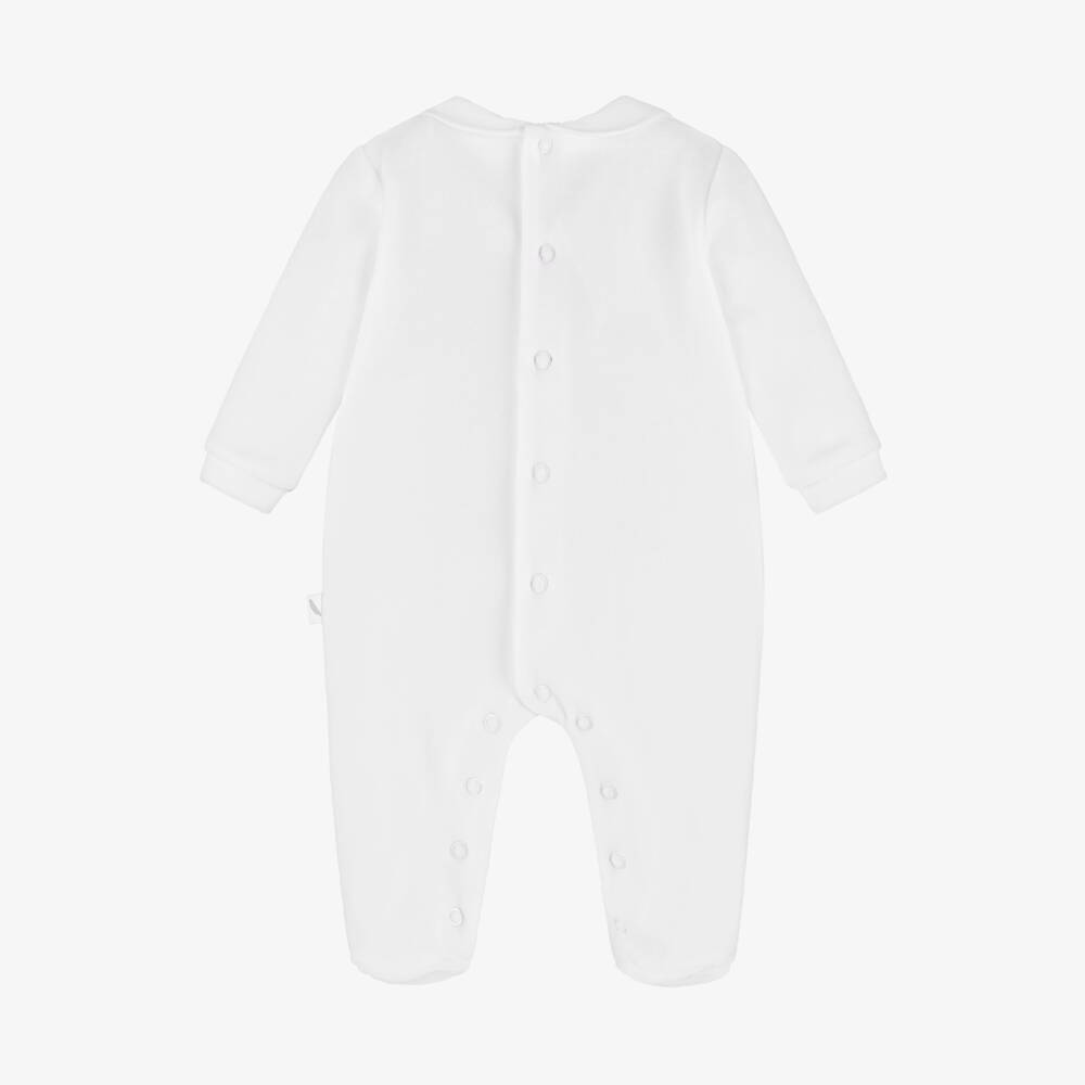 Pureté Du... Bébé-Boys White Velour Babygrow with Pleats | Childrensalon Outlet