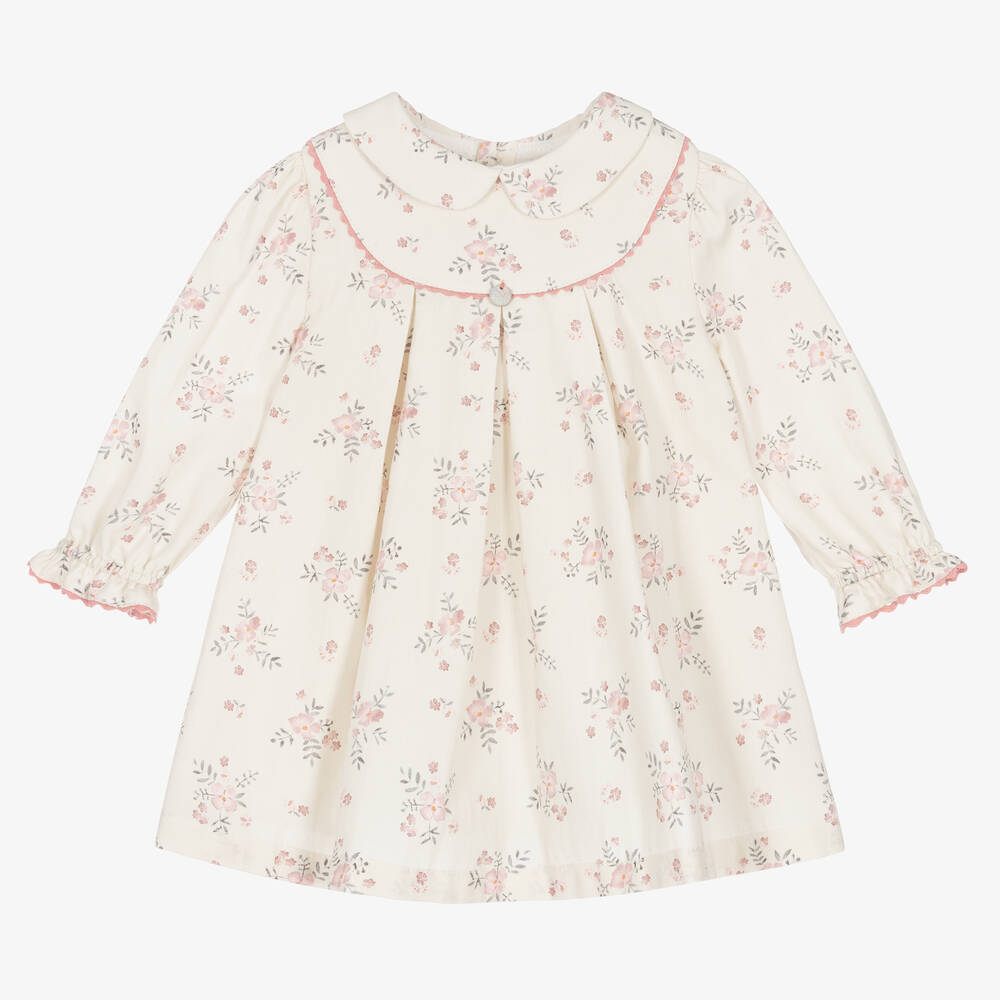 Pureté Du... Bébé - Girls Beige Cotton Floral Dress | Childrensalon
