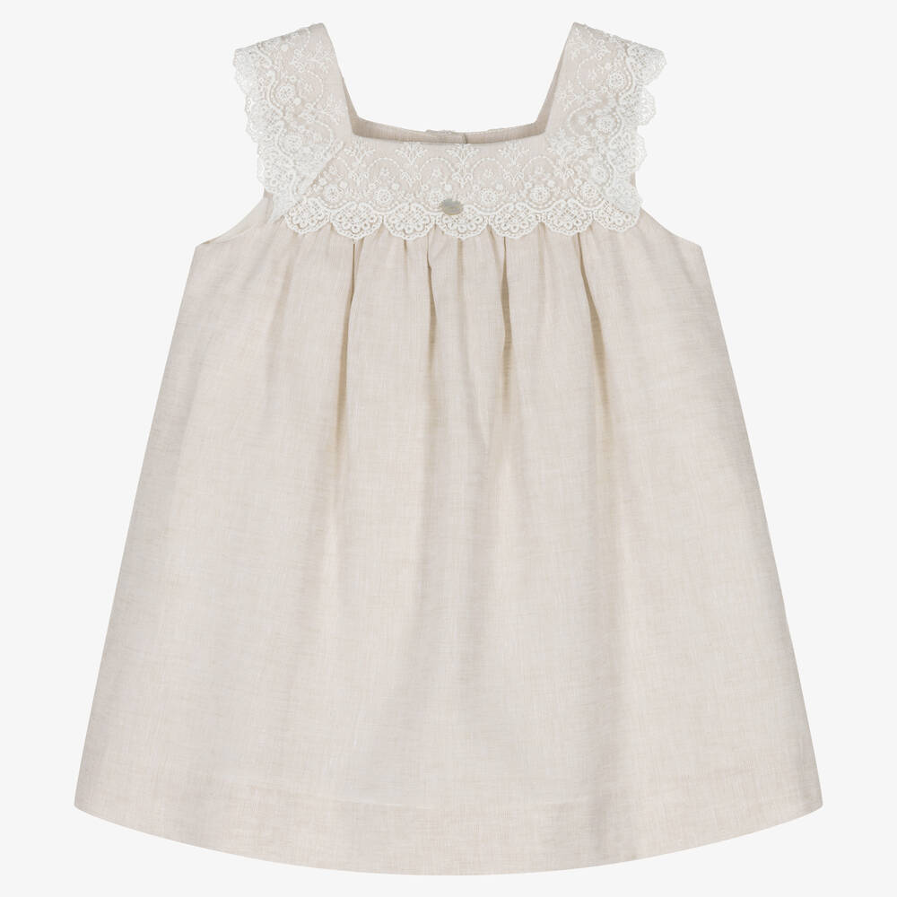 Pureté Du... Bébé - Girls Beige Cotton & Linen Dress | Childrensalon