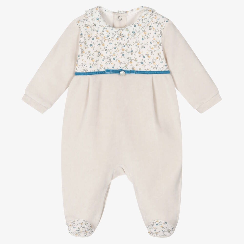 Pureté Du... Bébé-Girls Beige Velour Babygrow | Childrensalon Outlet