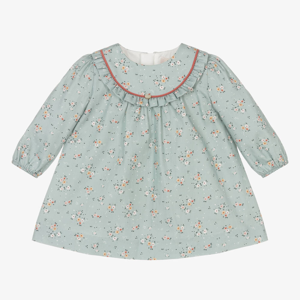 Pureté Du... Bébé - Girls Blue Cotton Floral Dress | Childrensalon