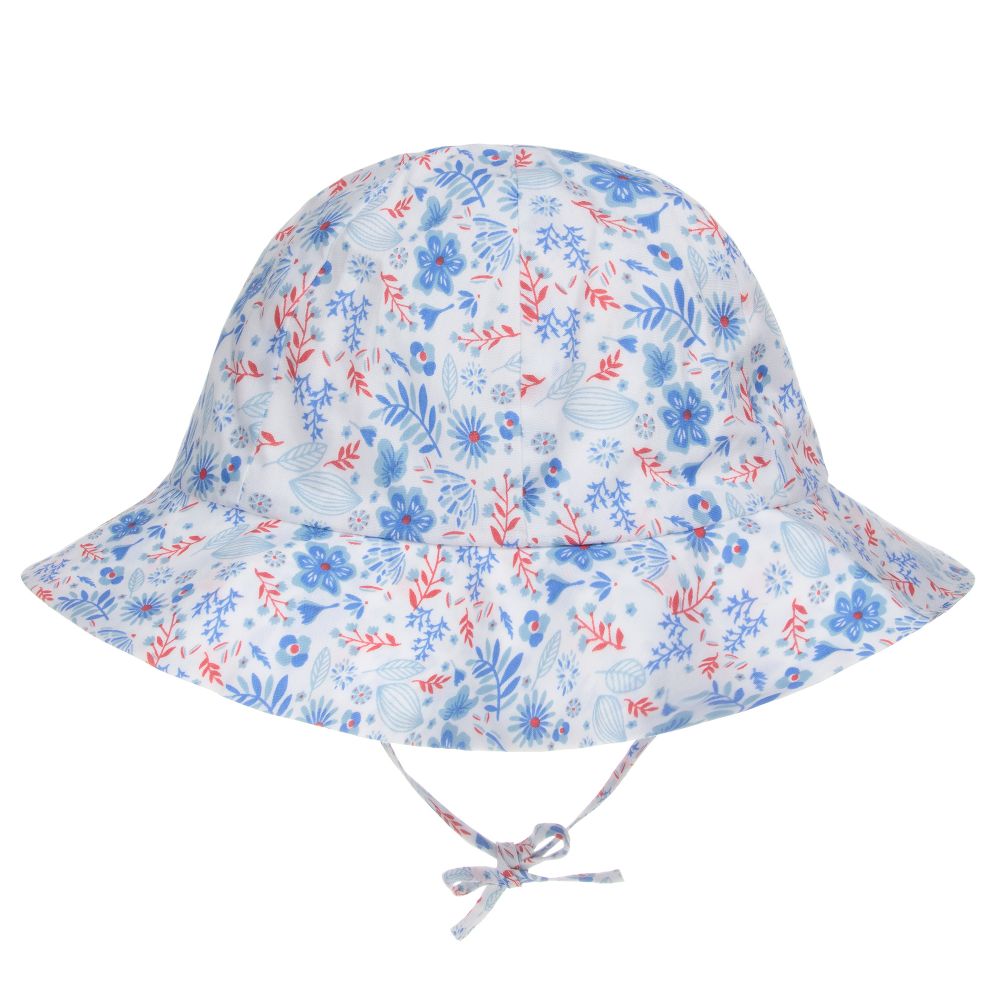 Pureté Du... Bébé - قبعة للشمس أطفال بناتي قطن لون أبيض وأزرق | Childrensalon