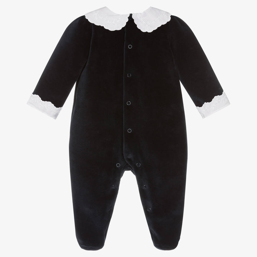 Pureté Du... Bébé-Girls Blue Velour Babygrow | Childrensalon Outlet