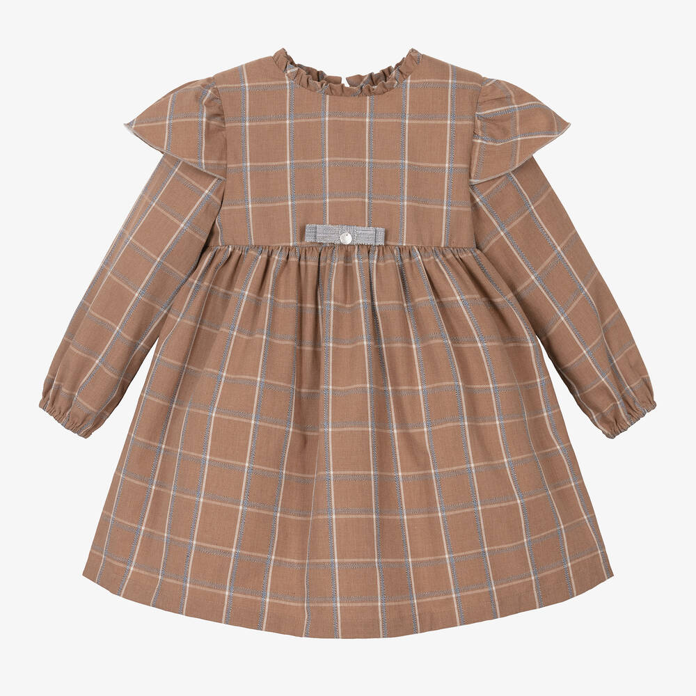 Pureté Du... Bébé - Kariertes Baumwollkleid in Braun für Mädchen | Childrensalon