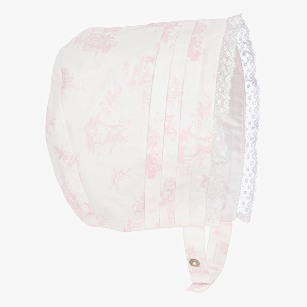 Pureté Du... Bébé-Girls Cotton Bonnet in Pink Toile | Childrensalon Outlet