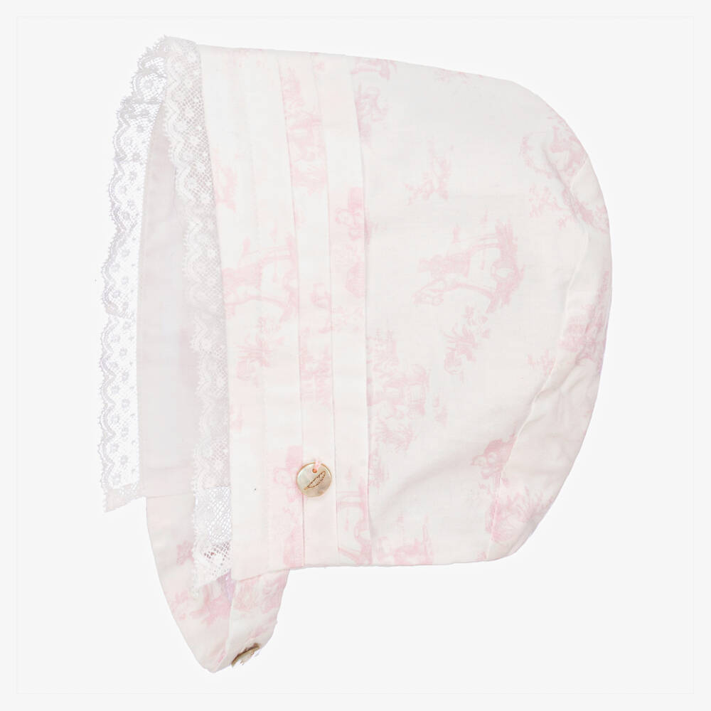 Pureté Du... Bébé-Girls Cotton Bonnet in Pink Toile | Childrensalon Outlet