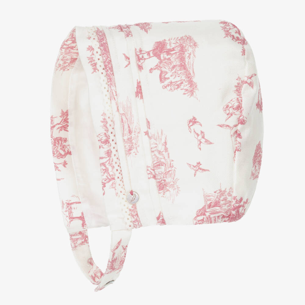 Pureté Du... Bébé-Girls' Delicate Pink Toile Bonnet | Childrensalon Outlet