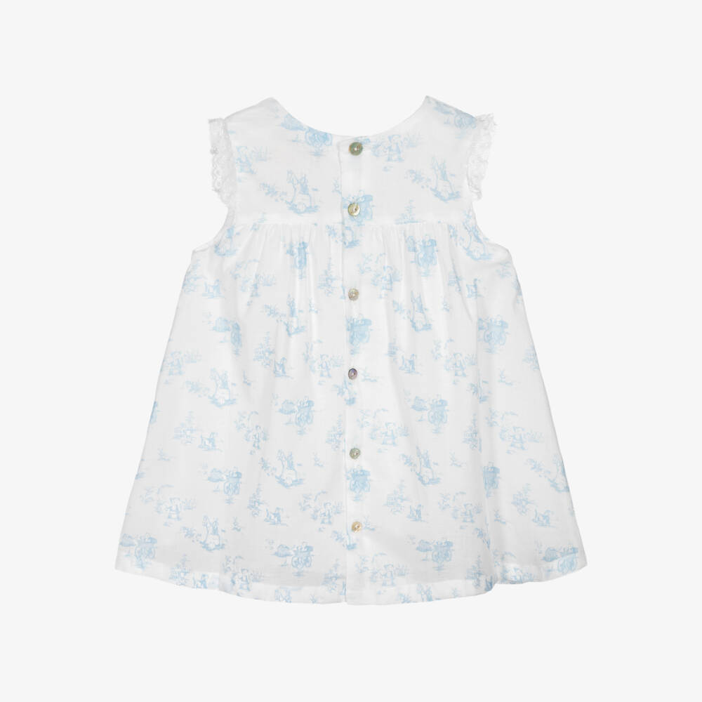 Pureté Du... Bébé-Girls Elegant Blue Toile Dress | Childrensalon Outlet