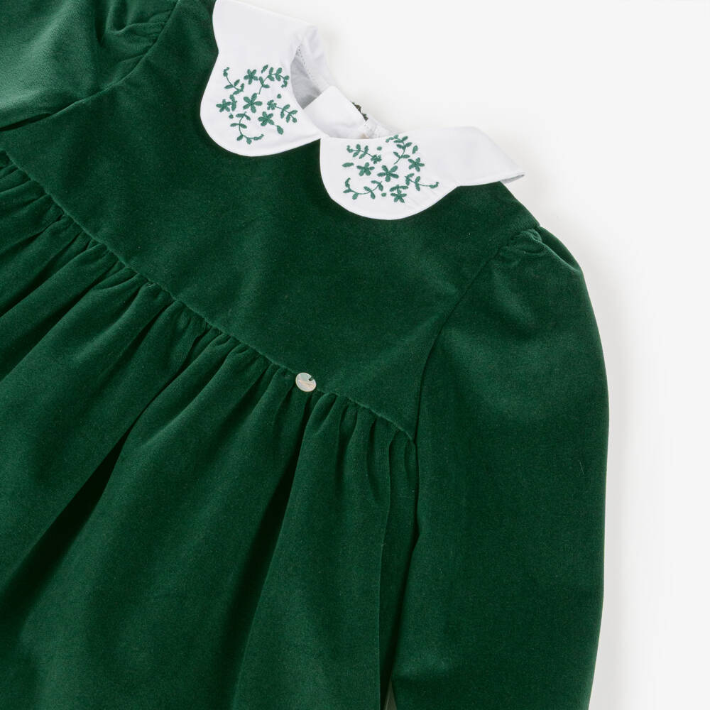 Pureté Du... Bébé-Платье изумрудное с бархатным воротником для девочек | Childrensalon Outlet