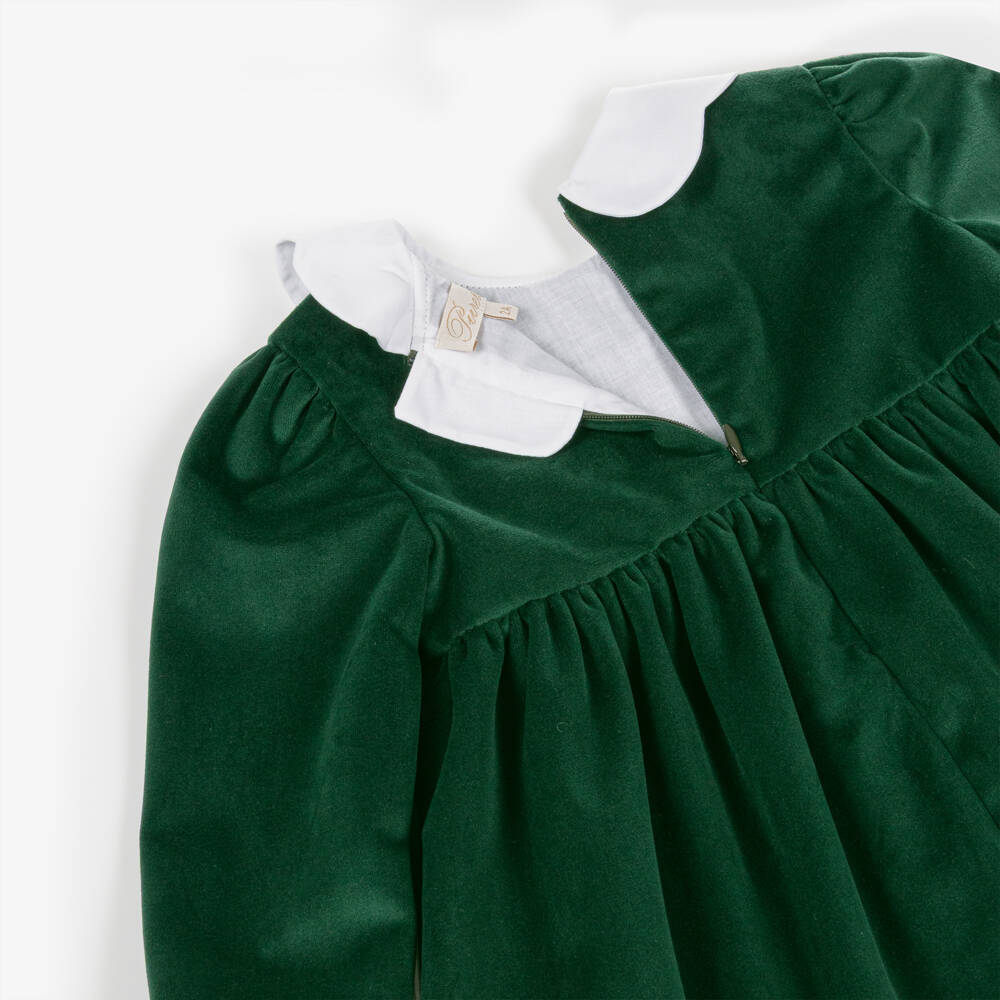 Pureté Du... Bébé-Платье изумрудное с бархатным воротником для девочек | Childrensalon Outlet