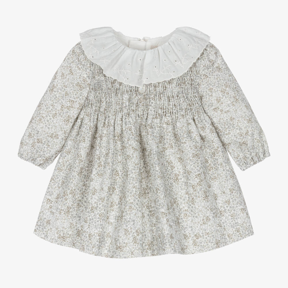 Pureté Du... Bébé-Girls Green Floral Twill Dress | Childrensalon Outlet