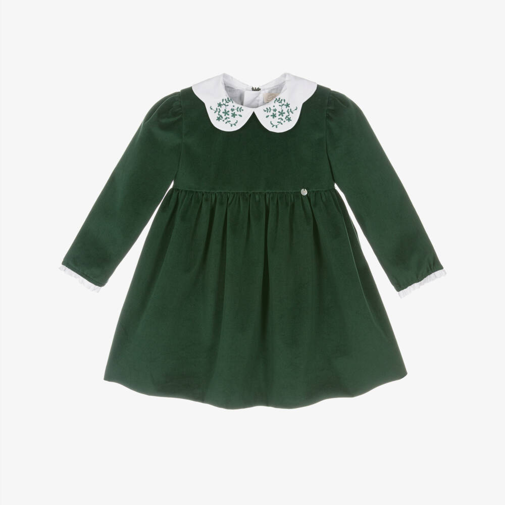 Pureté Du... Bébé-Girls Green Velvet Collared Dress | Childrensalon Outlet